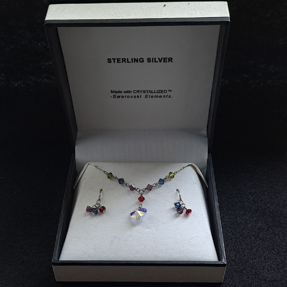 Sterling Silver Multicolor Jewelry Earings & Necklace Set